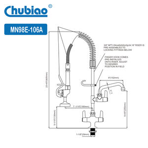 Grifo de cocina industrial de latón con doble manija extraíble, montaje en encimera, para uso comercial y catering, con piezas de prelavado - Product Image 3