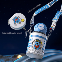 Bouteille d'eau isotherme portable en titane avec paille, motif astronaute de dessin animé mignon pour enfants, filles, garçons et étudiants