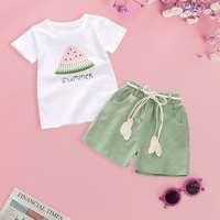 Ensemble de Vêtements d'Été Prix Usine pour Filles 5-8 Ans, T-shirt à Manches Courtes et Short Imprimé Pastèque, Tenue Enfant 2 Pièces