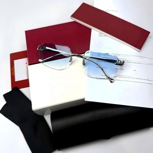 Lunettes de <span class=keywords><strong>soleil</strong></span> de <span class=keywords><strong>marque</strong></span> de haute qualité avec étui, protection UV400, monture métallique sans bords taillée au diamant, lunettes de créateur en métal - Product Image 4