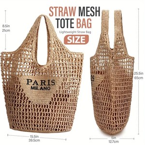 Nouveau créateur de mode Sacs tissés avec lettres Logo personnalisé Sac fourre-tout en <span class=keywords><strong>paille</strong></span> avec bandoulière en maille pour femmes Grand sac de <span class=keywords><strong>plage</strong></span> creux en <span class=keywords><strong>paille</strong></span> - Product Image 5