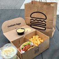 Boîte en papier imprimée pour poulet frit, hamburgers, poisson et frites, emballage pour la restauration rapide, grande, moyenne, petite taille