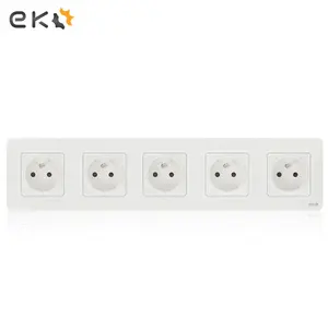 Factory OEM white European standard French Electrical Equipment 5 gang/Quintuple Wall Sockets 250V