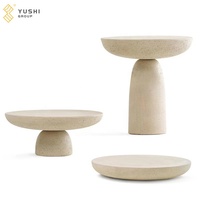 Table basse en marbre de travertin naturel beige poli de conception simple de YUSHI pour la décoration à la maison