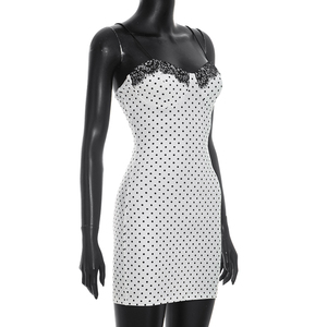 Viviblook D26DS140 Vestidos de Verano para Mujer, Nuevo Vestido Casual con Estampado de Lunares, Sin Mangas, con Tirantes, Encaje, Mini Vestido Casual para Fiesta - Product Image 3