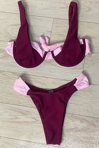 2024新款简约时尚两件套黑白比基尼性感露背高腰速干氨纶/尼龙泳衣高腰下装 - Product Image 5