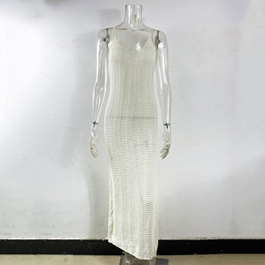 2022 Maxi abito da spiaggia senza schienale lavorato a maglia estivo per donna abiti <span class=keywords><strong>lunghi</strong></span> spaccati da festa abiti da donna - Product Image 6