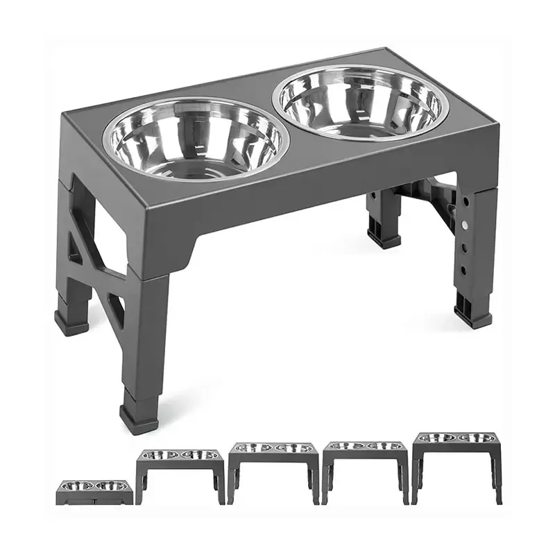 2023 New Arrival 5 Height Adjustable Raised Elevated Dog Bowls with Stainless Steel Dog Food Bowl and Slow Feeder Dog Bowl