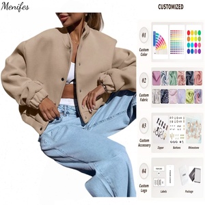 Blouson bomber beige à col montant, bouton unique, coupe ample, style <span class=keywords><strong>oversize</strong></span>, veste courte décontractée streetwear pour <span class=keywords><strong>femme</strong></span> - Product Image 1