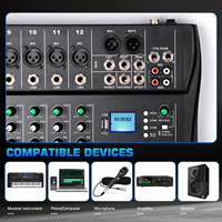 Console de mixage audio professionnelle Biner DT12 avec entrée MP3, alimentation fantôme 48V, 12 canaux