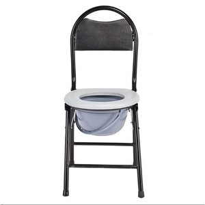 Foldable Commode <b>Chair</b> With Toilet Seat For Elderly And Pregnant Women Portable Health Care Use <b>Round</b> Black - Product Image 2
