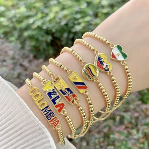 Bracelet à breloques émaillées drapeau et nom de la Colombie <span class=keywords><strong>TK</strong></span>-B310, plaqué or 18 carats, perles ajustables, bijoux pour femmes, vente chaude - Product Image 3