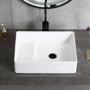 อ่าง<span class=keywords><strong>ล้าง</strong></span>จานเซรามิกแบบใหม่ สีดำ พร้อมที่ขัดผ้าในตัว แบบวางบนเคาน์เตอร์ - Product Image 2