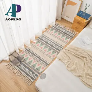 Cotton Woven Nordic Fringe Area Rug for Bedroom Doorway Geometric Printed Moroccan rugs Tassel boho rug