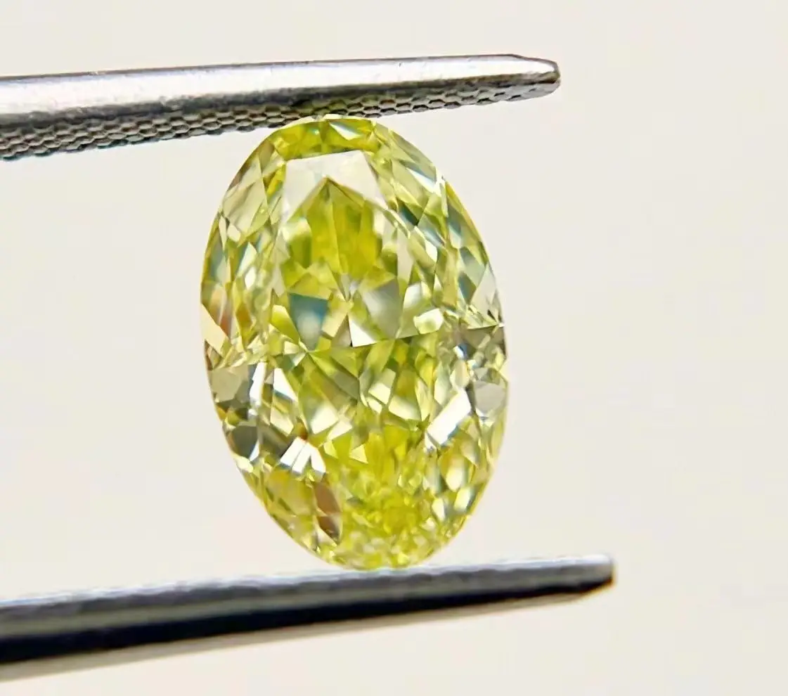 GIC Certified Alta Qualidade Cor Diamantes 1.07ct Oval corte fantasia intenso amarelo esverdeado VS2 Natural Diamante Amarelo Solto