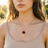 [Gorgeousxx] Colliers pendentifs luxueux en forme de rose rouge pour femmes, en acier inoxydable, bijoux qui ne se décolorent pas
