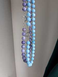 Collier ras de cou en chalcédoine rose, <span class=keywords><strong>bleu</strong></span> et violet vibrant de 10 mm, fermoir à bascule en acier inoxydable, bijoux intemporels pour femmes - Product Image 3