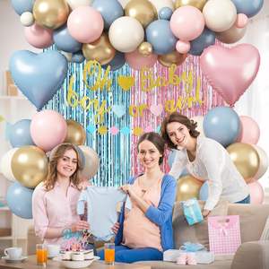 Set de Decoración con Globos para Fiesta de Revelación de Género, Globos de Látex Rosa, Azul y Dorado, Banner '<span class=keywords><strong>Oh</strong></span> Baby', Adorno para Pastel de Niño o Niña, Cortina de Flecos - Product Image 2