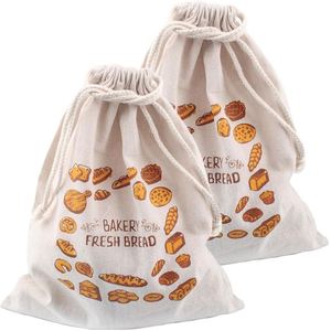 Sac à pain personnalisable en toile de coton naturel et lin biologique avec cordon de serrage, motif lettres, poignée en corde en tissu écologique, marque XH - Product Image 3