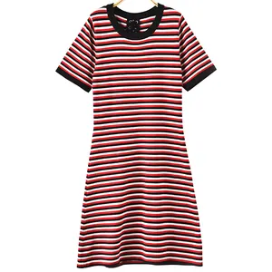 Hot Summer Comfort Breathable Mother-daughter Horizontal Striped Knit Dress
