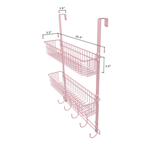 Étagère <span class=keywords><strong>de</strong></span> rangement rose détachable à suspendre derrière la <span class=keywords><strong>porte</strong></span> avec panier en maille pour serviettes, chapeaux, sacs à main, manteaux - Product Image 2