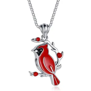 Rote Kardinal Urne Halskette für Asche Vogel Einäscherung Andenken Geschenk Memorial Anhänger Schmuck für Frauen-Spirituelle Boten
