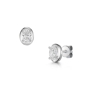 Pendientes clásicos de corte ovalado con diamantes cultivados en laboratorio de 0.60 ct, oro blanco de 18 quilates, joyería de oro de lujo personalizable para regalo, boda. - Product Image 1