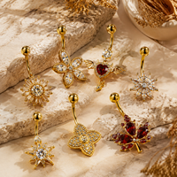 Anneaux de nombril en acier inoxydable 316L doré avec zircon CZ, motifs feuille d'érable, fleur, cœur, croix, bijoux de piercing pour femme