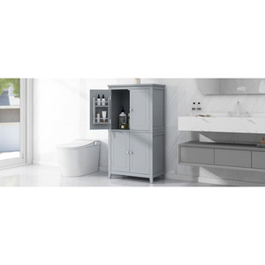 DB Elegant Unité de rangement de salle de bain autoportante à 4 portes Armoire de sol peu encombrante avec étagères réglables - Product Image 3