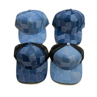 Topi Baseball Denim Patchwork Vintage 5 Panel dengan Bagian Belakang Jaring, Topi Trucker Berpinggiran Melengkung, Topi Snapback, Topi Golf untuk Pria Wanita