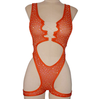 Usine best seller OEM Service Mesh One Piece Rhinestone Ladies Sexy Lingerie Plunge Front Backless String Tank Performance Wear