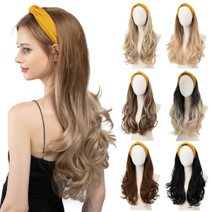 Perruque en fibre chimique à grandes ondulations, demi-tête, avec <span class=keywords><strong>bandeau</strong></span>, <span class=keywords><strong>cheveux</strong></span> longs <span class=keywords><strong>bouclés</strong></span>, pour femmes, style européen et américain, pour usage transfrontalier - Product Image 2
