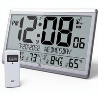 Reloj de Pared Digital Atómico LFF, No Necesita Configuración, Temperatura y Humedad Interior/Exterior, Funciona con Batería, Sensor Inalámbrico, Números de 45 Pulgadas