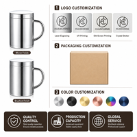 Mug à café en acier inoxydable 304 HC Wholesale, 200-400 ml, double paroi isolée sous vide, avec poignée et couvercle en acier, usine OEM ODM, 2 pièces