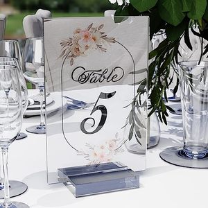 Reception Clear <b>Number</b> Signs Acrylic 1-20 - 4X6 Inch Wedding <b>Table</b> <b>Numbers</b> With Stand - Product Image 3