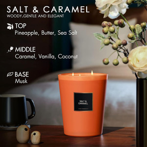 Bougie de soja au caramel salé 3 mèches grande sans fumée et longue durée-pour Diwali ou Ramadan cadeau fait main pour femmes et hommes - Product Image 5