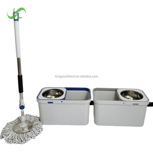 Yeni kendi kendini temizleyen mikrofiber zemin paspası Set ile çelik direk PP plastik kafa eller serbest çift kova tekerlek oturma odası kullanımı için - Product Image 4