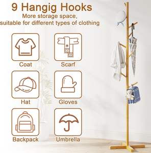 <span class=keywords><strong>Porte</strong></span>-<span class=keywords><strong>manteau</strong></span> en bambou sur pied avec 9 crochets, 3 hauteurs réglables pour enfant et <span class=keywords><strong>adulte</strong></span>, convient à l'entrée, à la <span class=keywords><strong>chambre</strong></span> à coucher, au bureau - Product Image 5