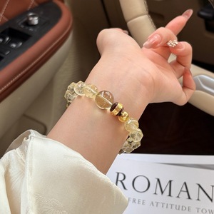 Pulsera de Cuentas de Cristal Amarillo Limón Natural Chino Novedoso con Efecto de Vibración y Tono Vibrante, Inspirada en Caperucita Roja - Product Image 2