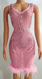 Vestido de noche corto sin mangas para mujer, Sexy, transparente, con piedras de malla, cristales, <span class=keywords><strong>plumas</strong></span>, ajustado - Product Image 5