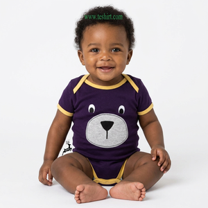 <b>Cute</b> Purple <b>Bear</b> Print Anti-bacterial Summer Baby Romper Short Sleeve Unisex Infant Bodysuit Soft Cotton O-Neck Snap Closure - Product Image 1