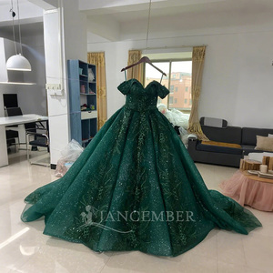 Jancember ANY21 Vintage verde oscuro encaje tul tela noche fiesta 15 niñas vestido - Product Image 1