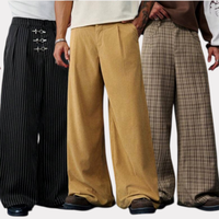 Pantalon large en lin mélangé pour homme, taille haute, respirant, décontracté, plissé, idéal pour l'été