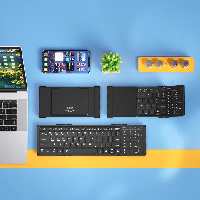Ultra Slim 64-Key Tri-Fold Rechargeable for BT Touchpad Keyboard Folding Design for Laptop Tablet PC & Phone English New