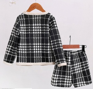 Nuevo diseño fragancia abrigo a cuadros pantalones cortos de dos piezas traje de pata de <span class=keywords><strong>gallo</strong></span> bebé chica ropa de Boutique - Product Image 2