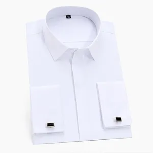 Mens Wing Tip Collar Dress Shirt White Red French Cuff Button Men Wedding Shirt Business Formal Party Tuxedo Dress Shirts