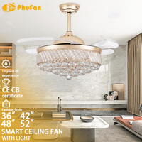 Lustre Moderne de Luxe Doré LED, Ventilateur de Plafond en Cristal 60W avec Télécommande, Suspension Fantaisie pour Maison, Hôtel, Salon