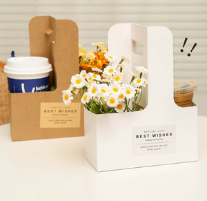 Custom Eco-Friendly Degradable Disposable Cardboard Coffee Cup Carriers, Kraft Paper <b>Takeaway</b> Beverage <b>Containers</b> with Handles - Product Image 2