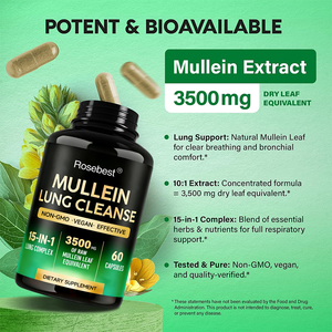Rosebest Compléments alimentaires de haute qualité à base d'extrait de feuilles de molène biologique végétalien pour la santé pulmonaire, nettoyage et détoxification - Product Image 3