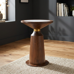Mesa de Centro de Madera Estilo Mid-Century Modern con Tapa de Mármol y Detalles en Latón, No Plegable, Mueble para Sala de Estar Hecho en Indonesia - Product Image 4